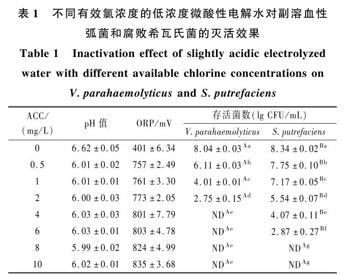 低浓度微酸性电解水对纯培养及海虾表面接种菌的杀菌效果以及作用机制（一）